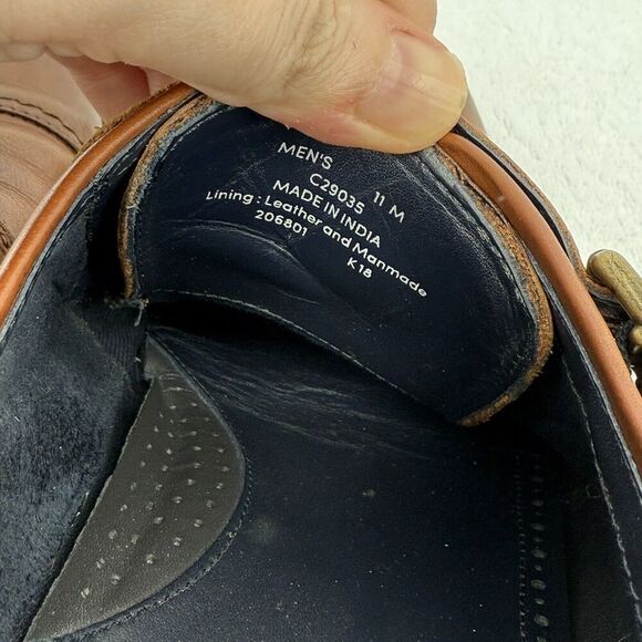 Cole Haan Mens 11 Warner Grand Monk Strap Buckle Brown Leather Shoes C29035